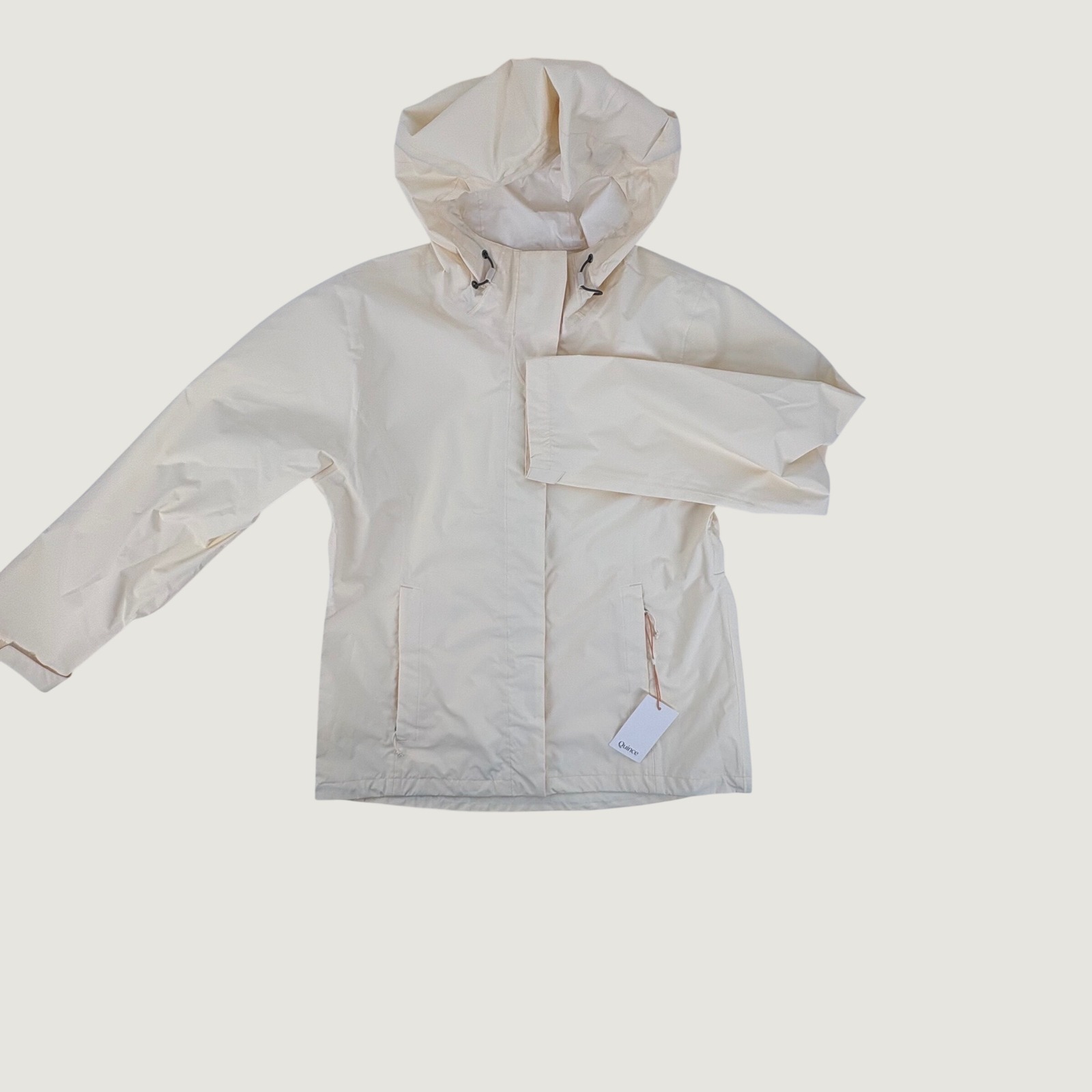 Quince Rain Jacket Womens L Cream Weatherproof Hooded Zip Vent Lb32883-M